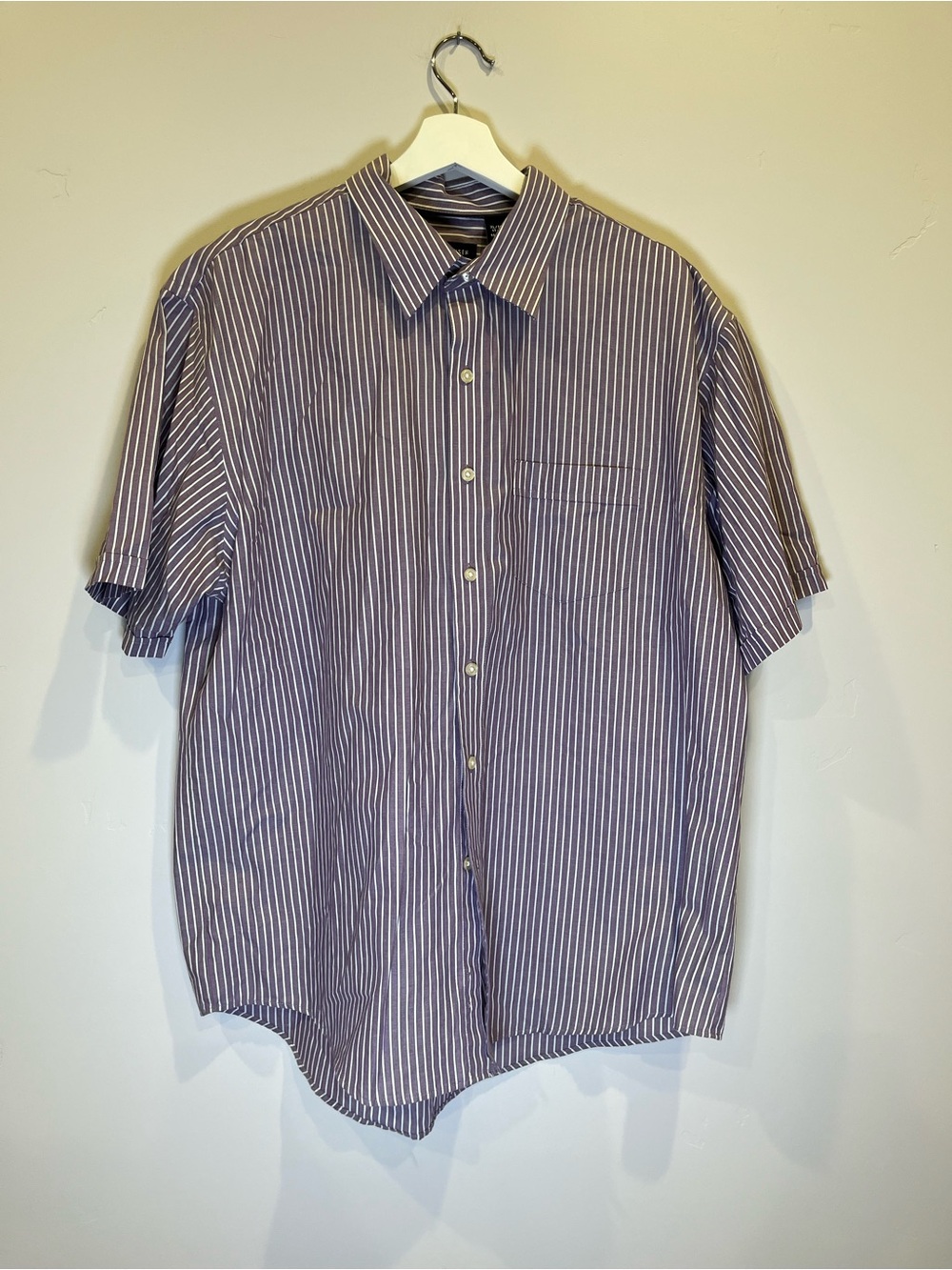 Van Heusen Short-Sleeve Button-Down in Navy and White Stripes